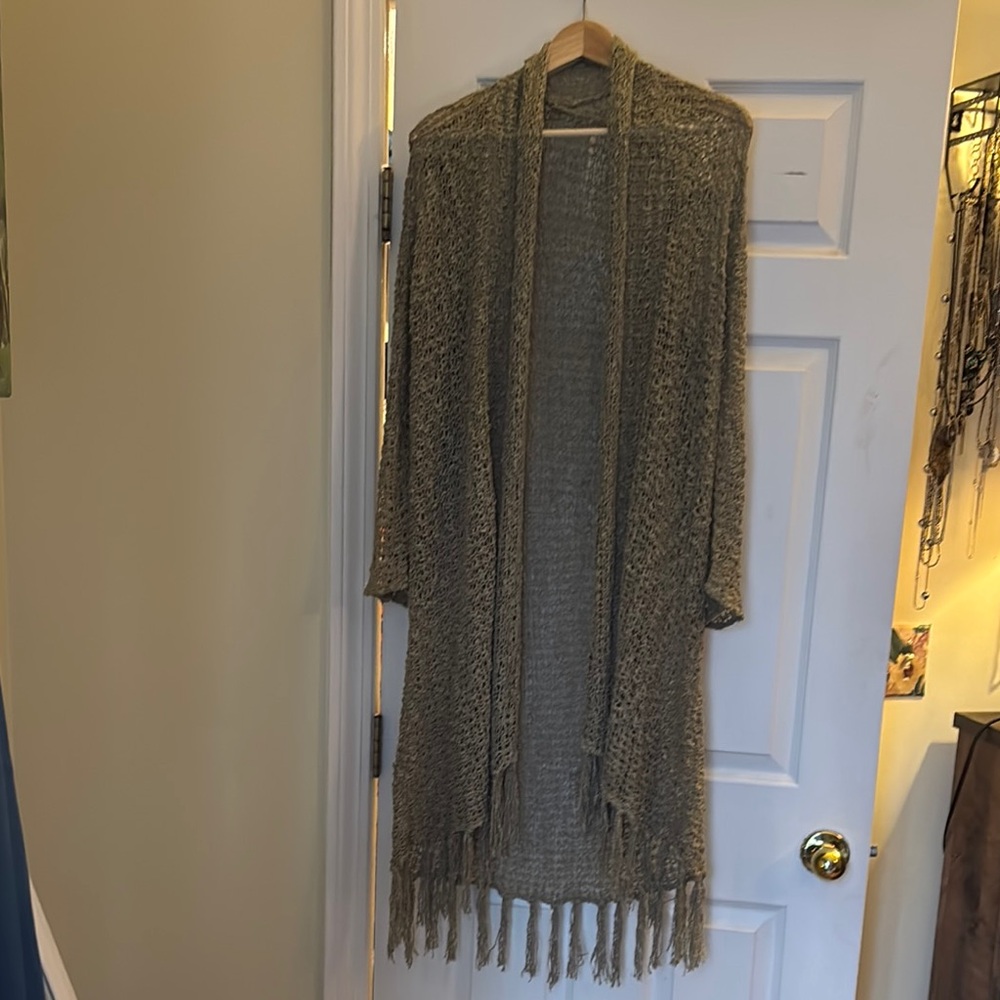 Long Knit Fringe Cardigan